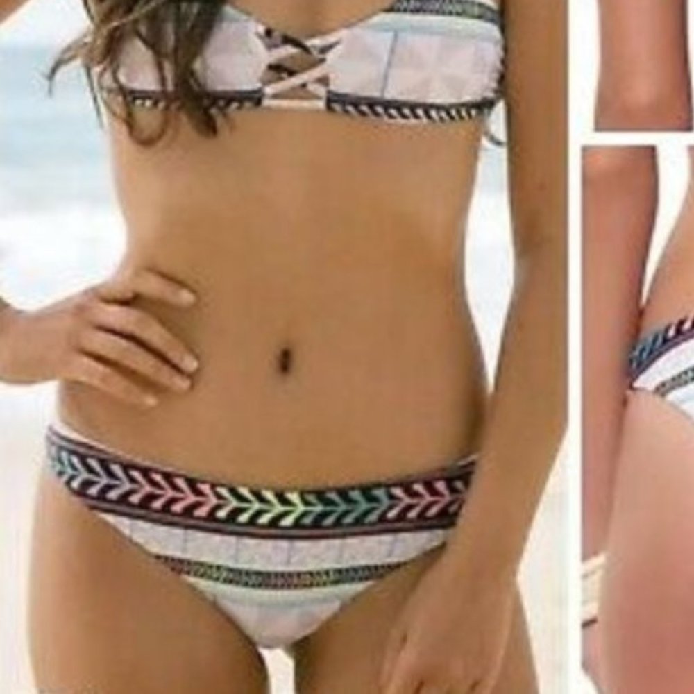 MARA HOFFMAN M NWT Lattice Pinwheel Stone Side Strap Bikini Bottom Swim